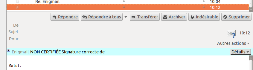 Le bandeau "signature correcte" d'Enigmail